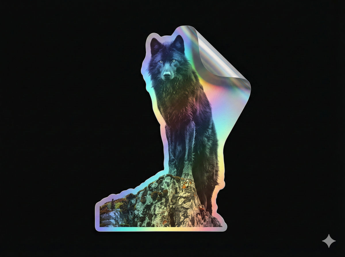 Holographic Sticker Example - Black Wolf