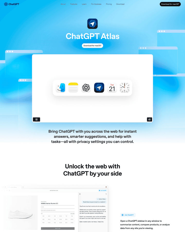 ChatGPT Atlas screenshot
