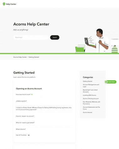 Acorns FAQ screenshot