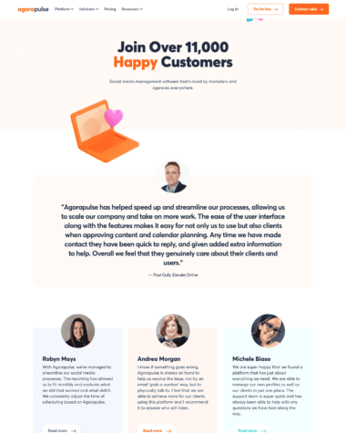 Agorapulse testimonials screenshot