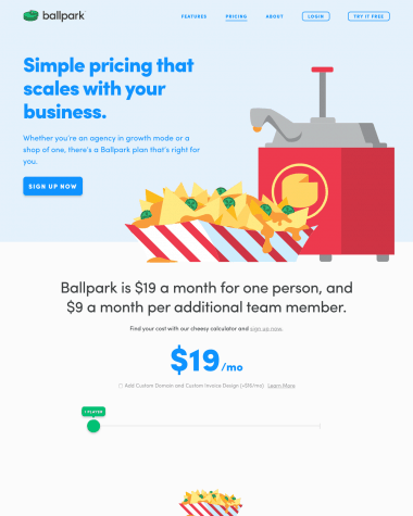 Ballpark pricing screenshot