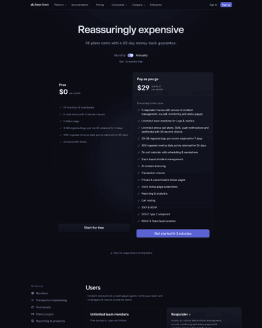 Better Stack pricing screenshot