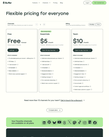 Buffer pricing screenshot