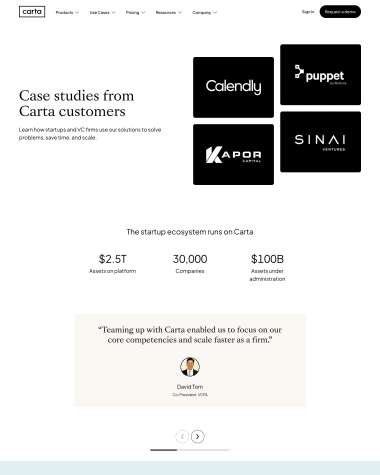 Carta testimonials screenshot