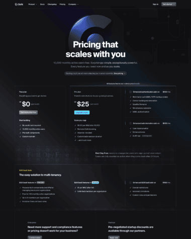 Clerk pricing screenshot