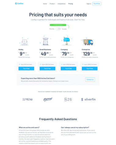 Conflux pricing screenshot