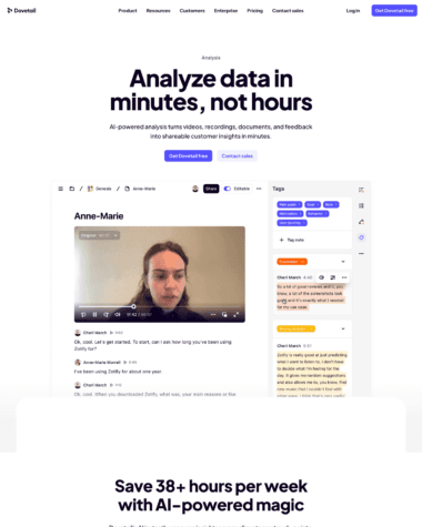 Dovetail features screenshot
