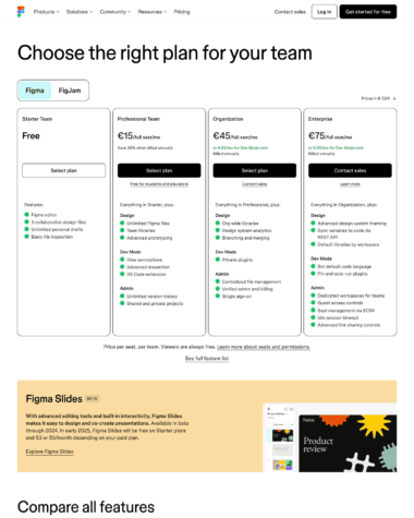 Figma pricing screenshot