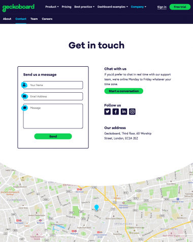 Geckoboard contact us screenshot