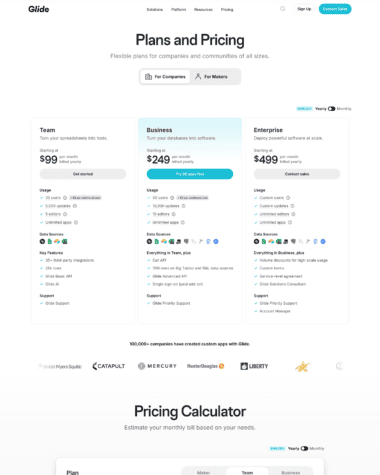 Glide pricing screenshot