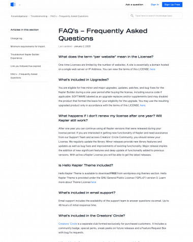 Kepler FAQ screenshot