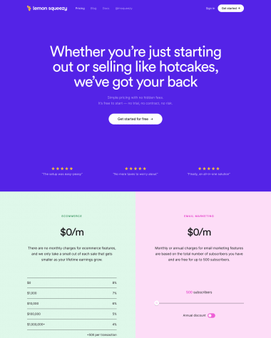 Lemon Squeezy pricing screenshot