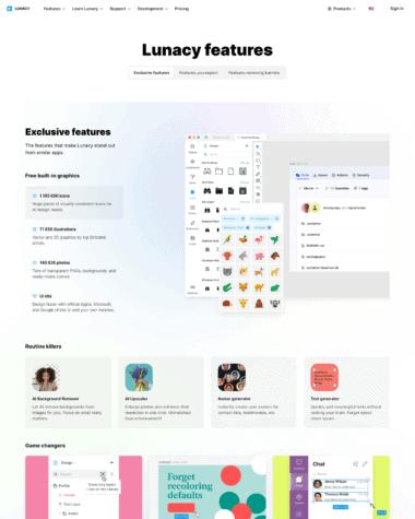 Lunacy features screenshot