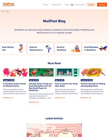 MailPoet blog screenshot
