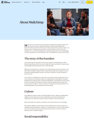 Mailchimp about us screenshot