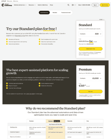Mailchimp pricing screenshot