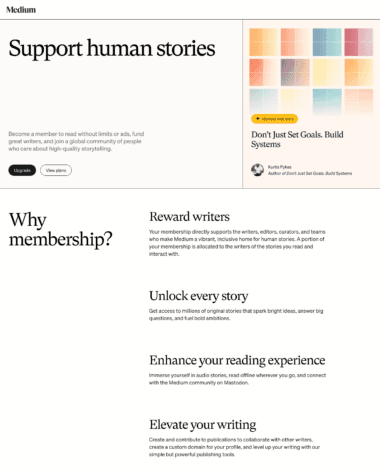 Medium pricing screenshot