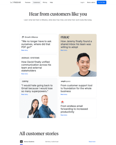 Missive testimonials screenshot
