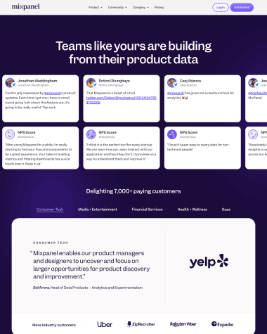 Mixpanel testimonials screenshot