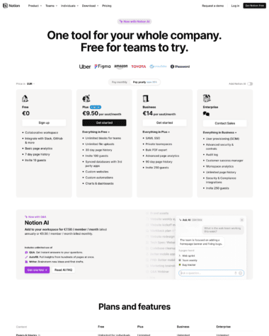 Notion pricing screenshot