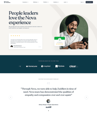 Nova Benefits testimonials screenshot