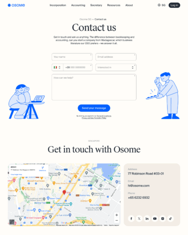 Osome contact us screenshot