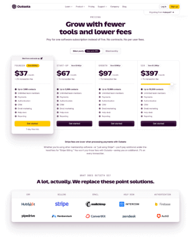 Outseta pricing screenshot