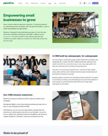 Pipedrive about us screenshot