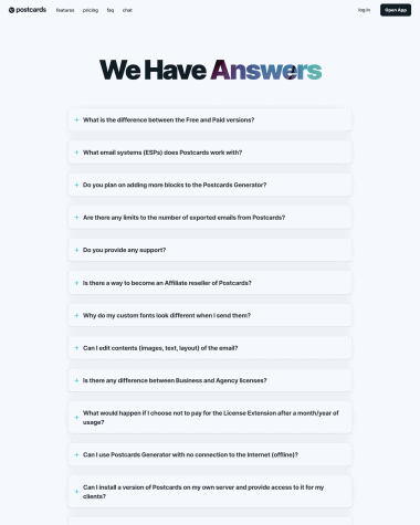 Postcards FAQ screenshot