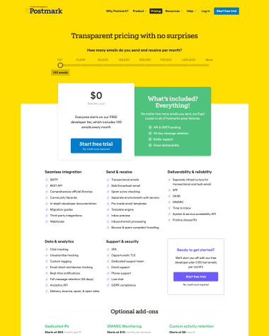 Postmark pricing screenshot