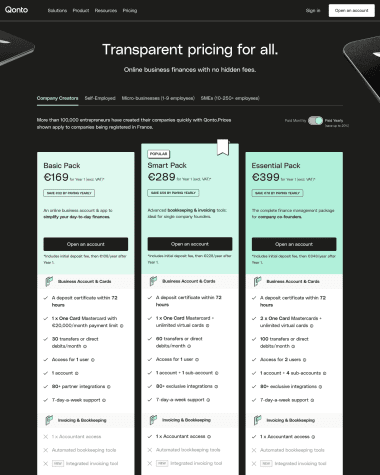 Qonto pricing screenshot
