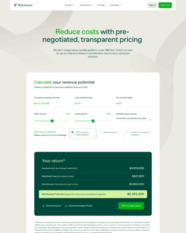 Rainforest pricing screenshot
