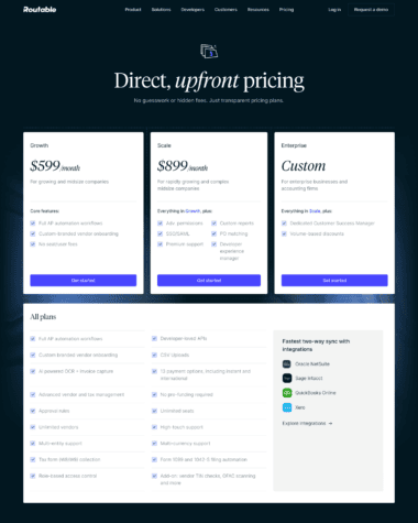 Routable pricing screenshot