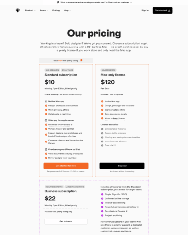 Sketch pricing screenshot
