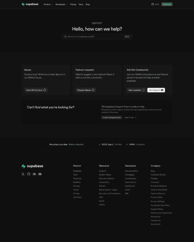 Supabase contact us screenshot
