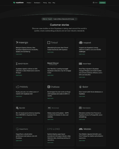 Supabase testimonials screenshot