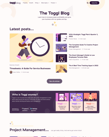 Toggl blog screenshot