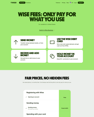 Wise pricing screenshot