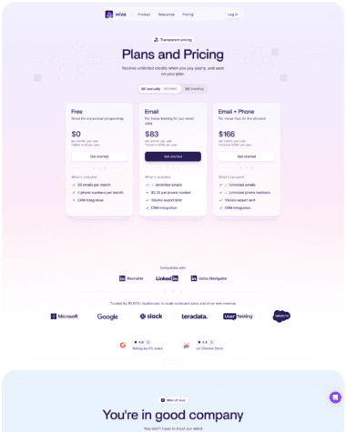 Wiza pricing screenshot