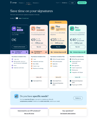 Yousign pricing screenshot