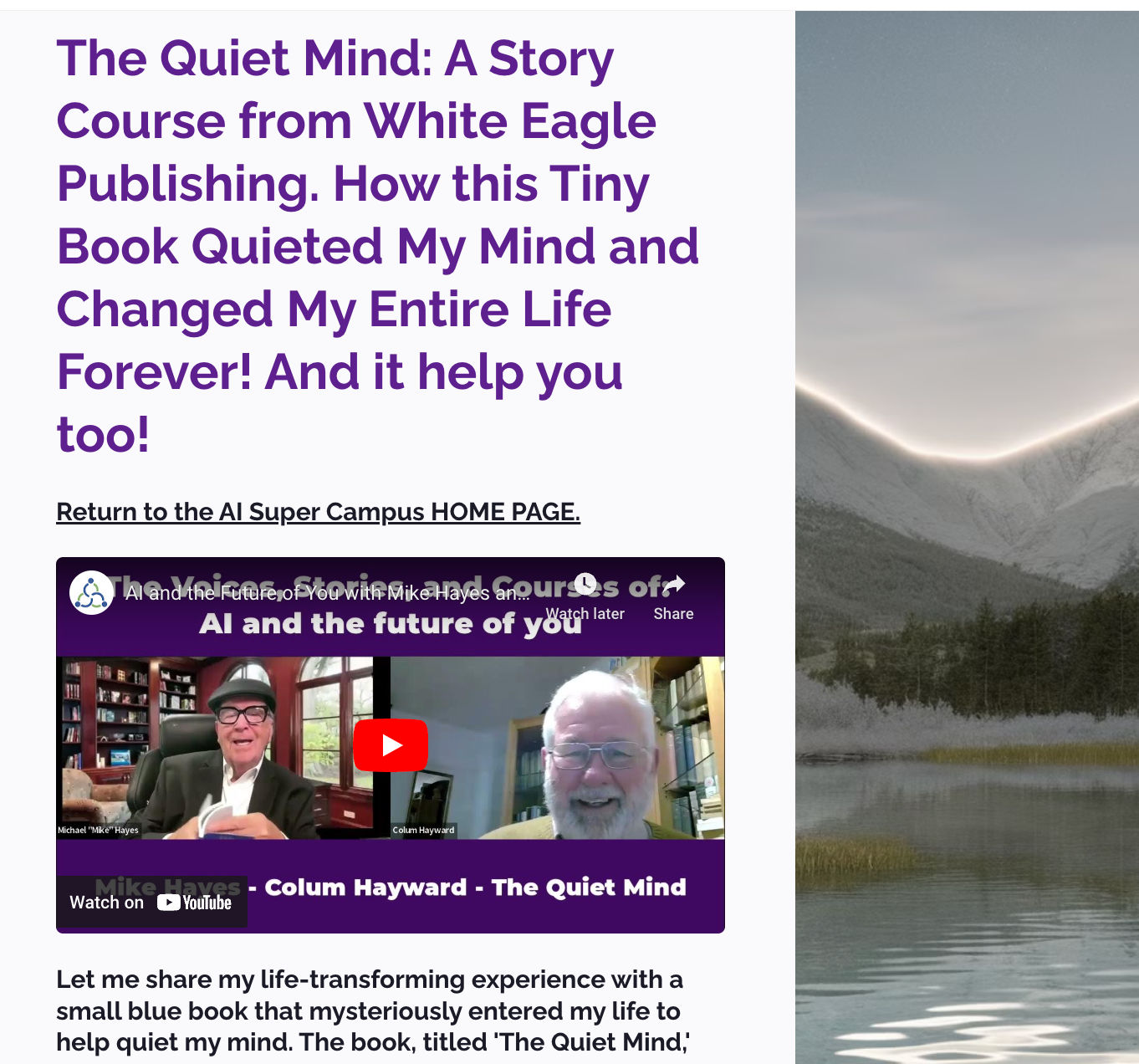 How this Tiny Book Quieted My Mind and Changed My Entire Life Forever! And it help you too! New Course by The Great Discovery Super Course Creator, Mike Hayes