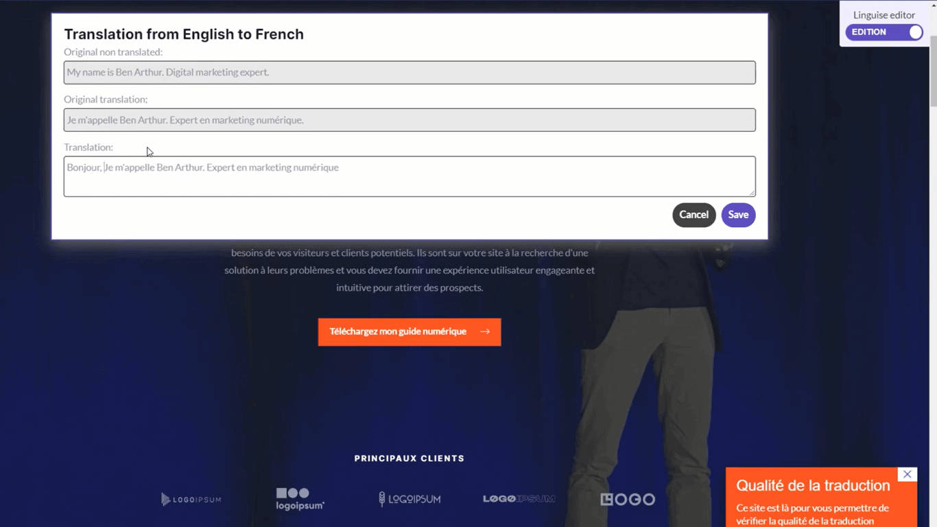 How to automatically translate and edit translation in wordpress Linguise frontend translation -