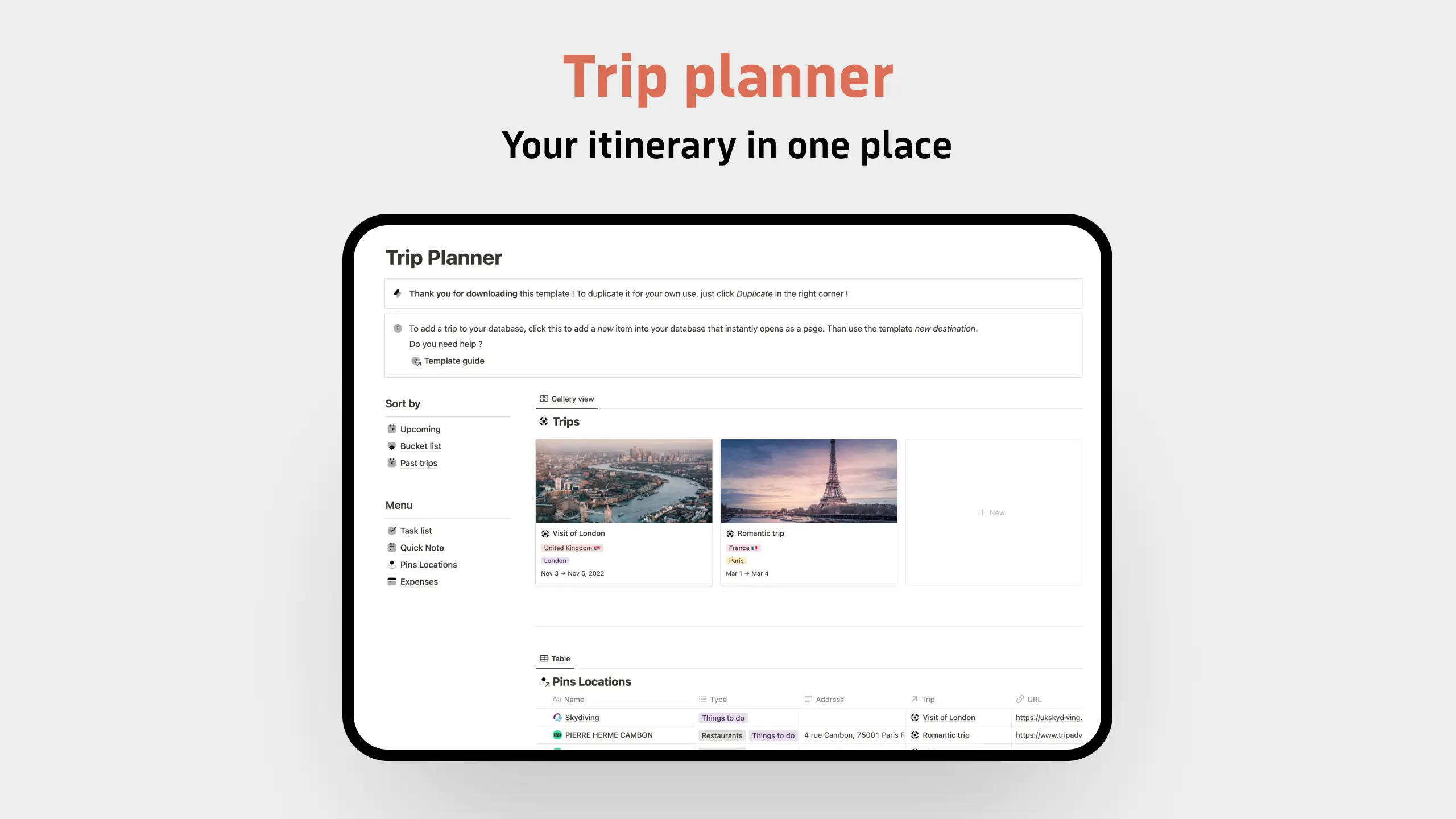 Notion Trip Planner Template