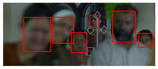 Detected faces in a video scene