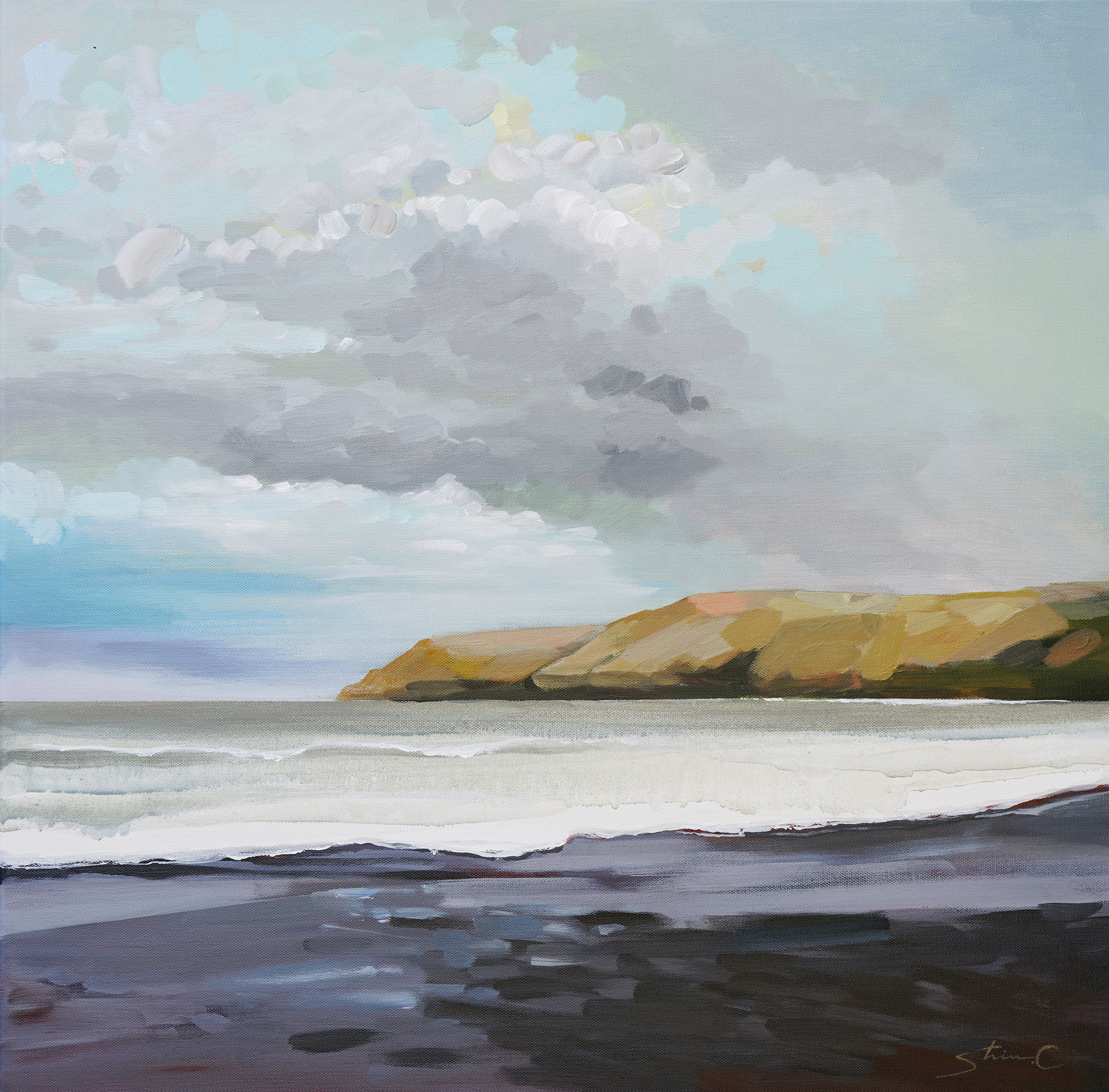 Black Sand Beach Under A Cloudy Sky By Shina Choi 21 Painting The Artling
