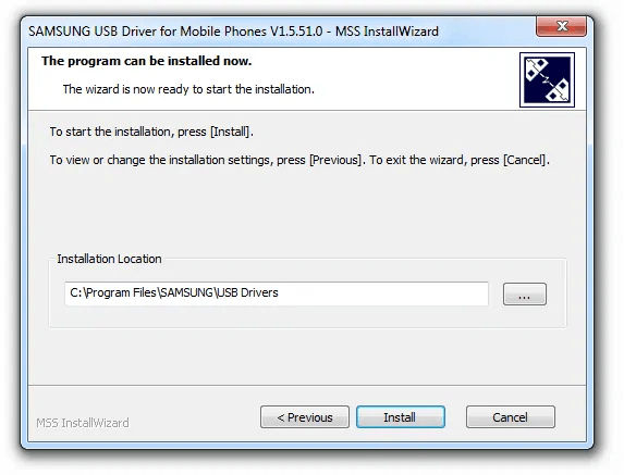 Choose Location in Samsung USB Drivers Installation