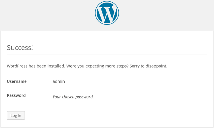 WordPress Successfully Installed