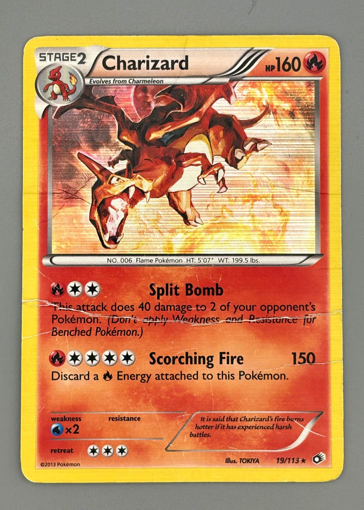 Charizard 19/113 Legendary Treasures – Holo – Damaged (Crease), front