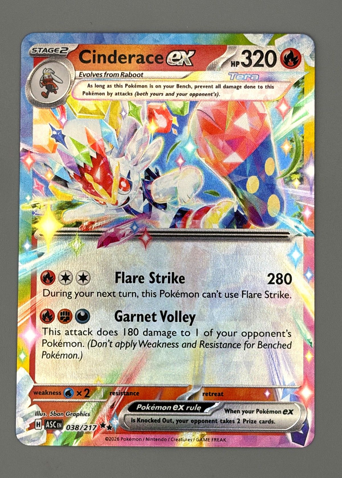 Cinderace ex 038/217 (Scarlet & Violet) - Ultra Rare, front