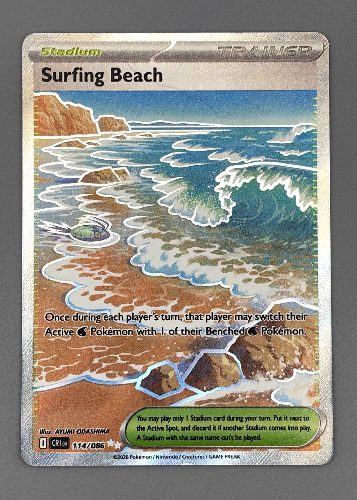 Surfing Beach 114/086 (Scarlet & Violet) - Stadium, front